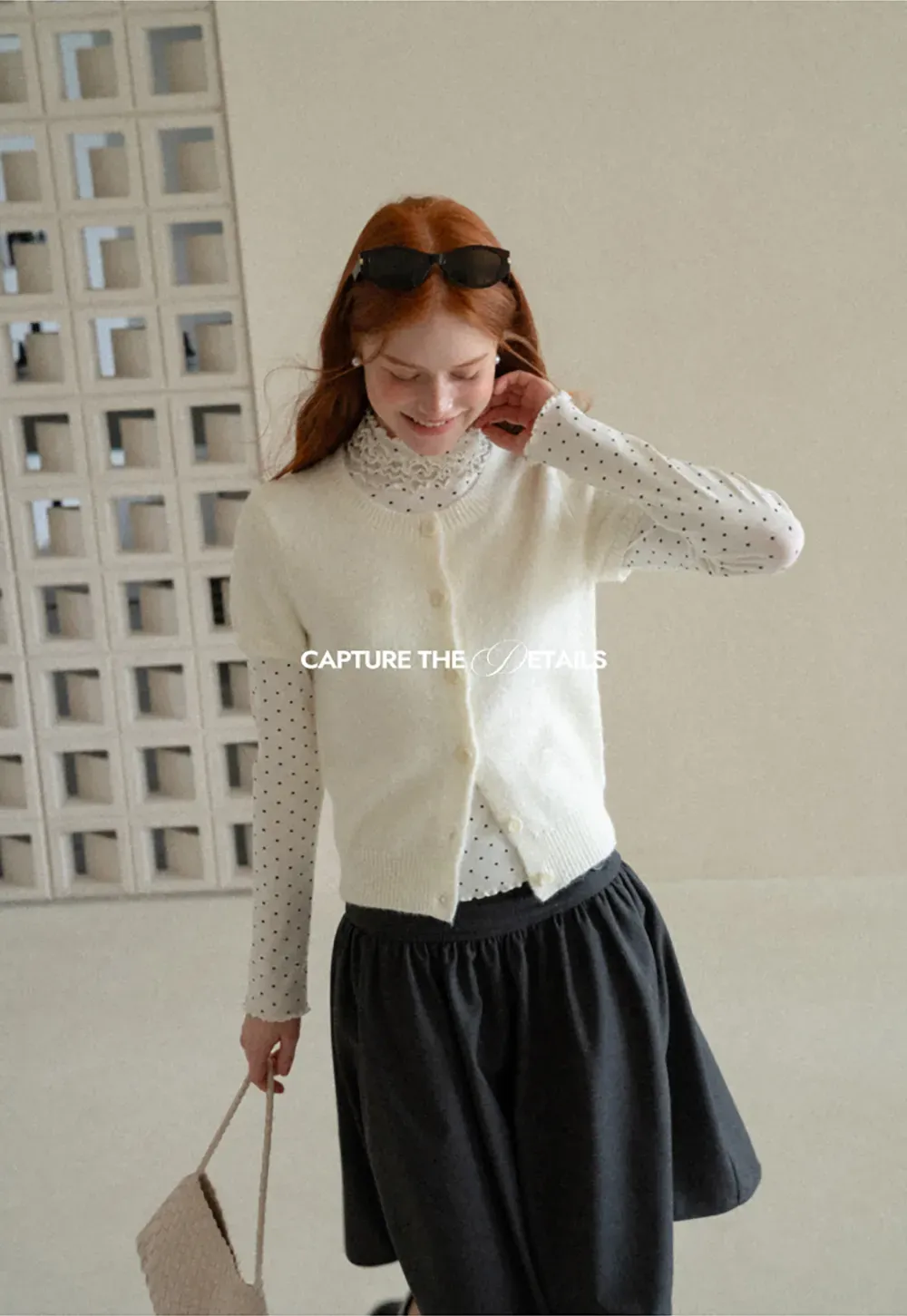 Ruffled High Neck Polka Dot Long Sleeve Top