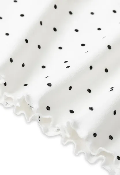 Ruffled High Neck Polka Dot Long Sleeve Top