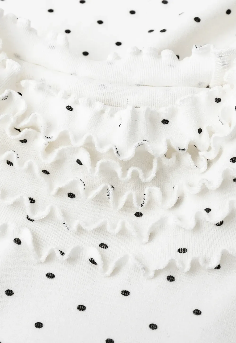 Ruffled High Neck Polka Dot Long Sleeve Top