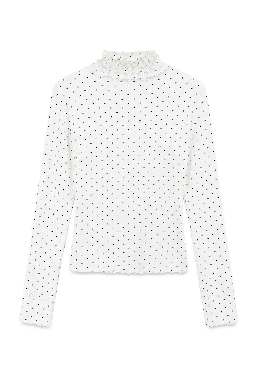 Ruffled High Neck Polka Dot Long Sleeve Top