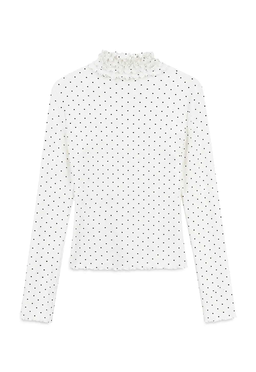 Ruffled High Neck Polka Dot Long Sleeve Top