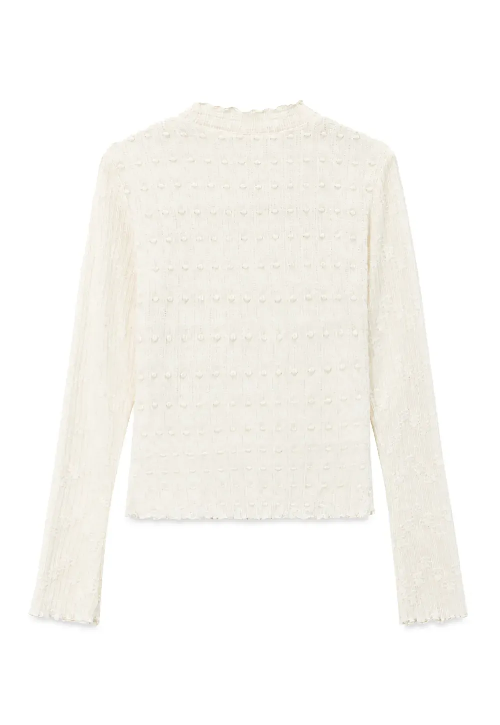 Textured Knit Top with Ruffled Collar and Long Sleeves
