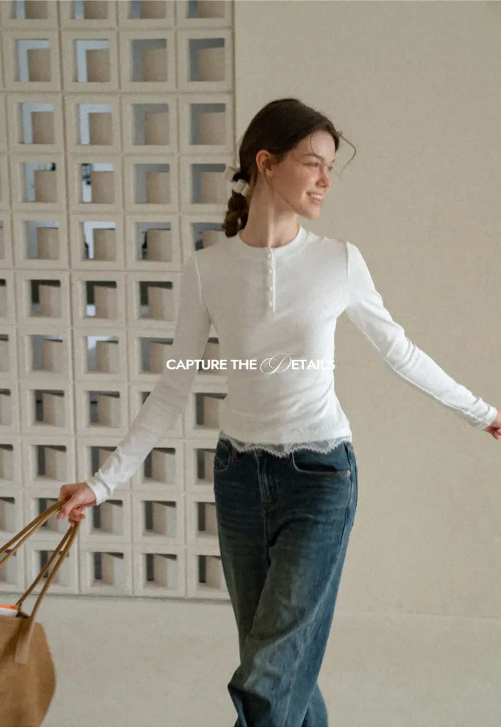 Lace Trim Henley Neck Long Sleeve Knit Top