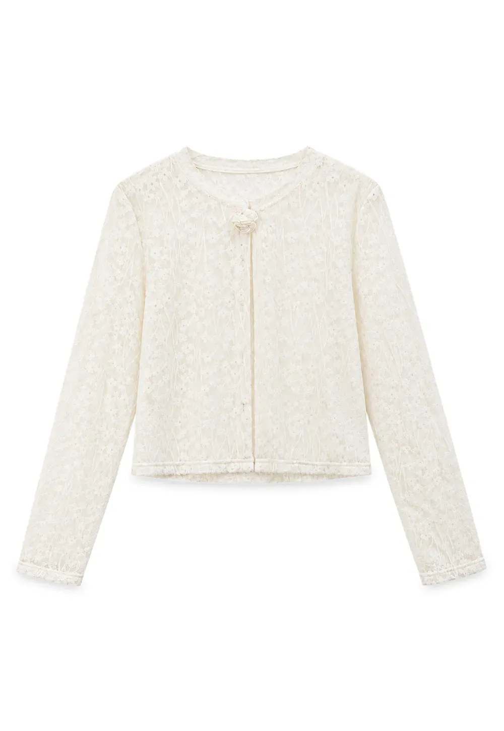 Lace Trim High Neck Ruffled Hem Long Sleeve Top