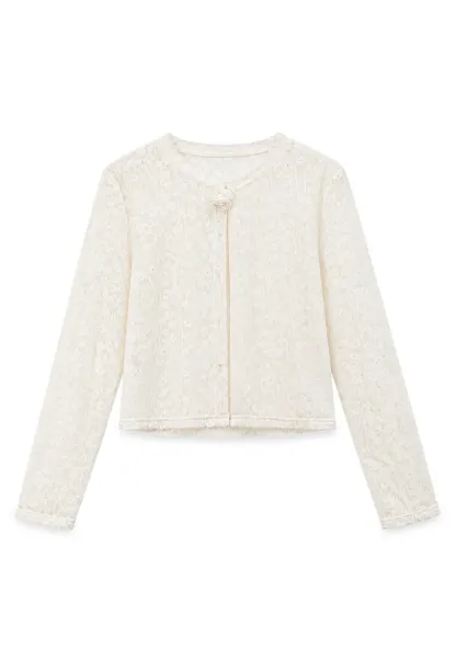 Lace Trim High Neck Ruffled Hem Long Sleeve Top