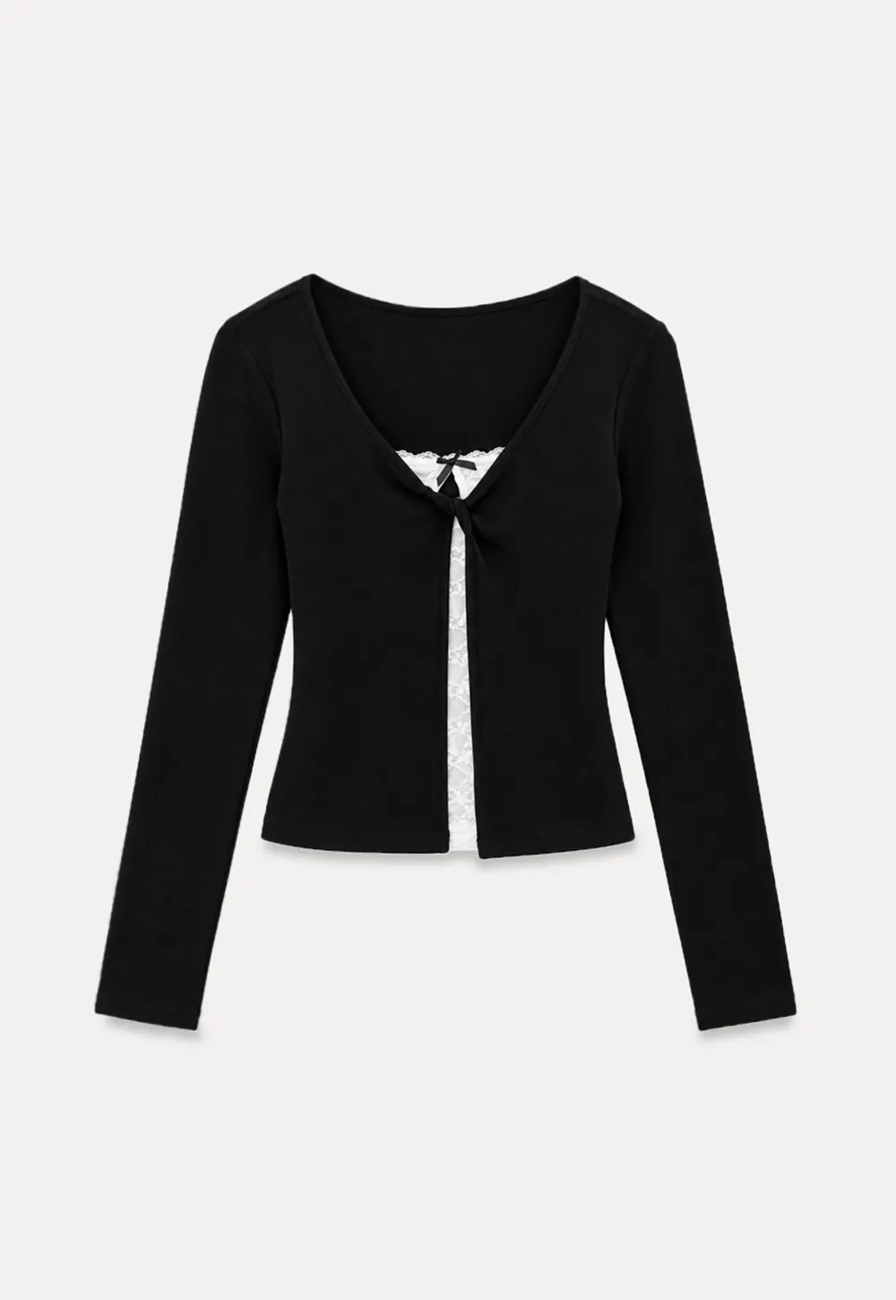 Lace Trim V Neck Cropped Knit Top