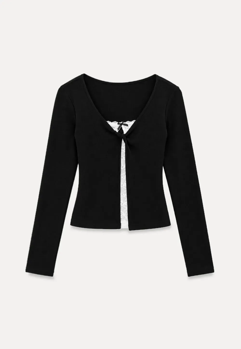 Lace Trim V Neck Cropped Knit Top
