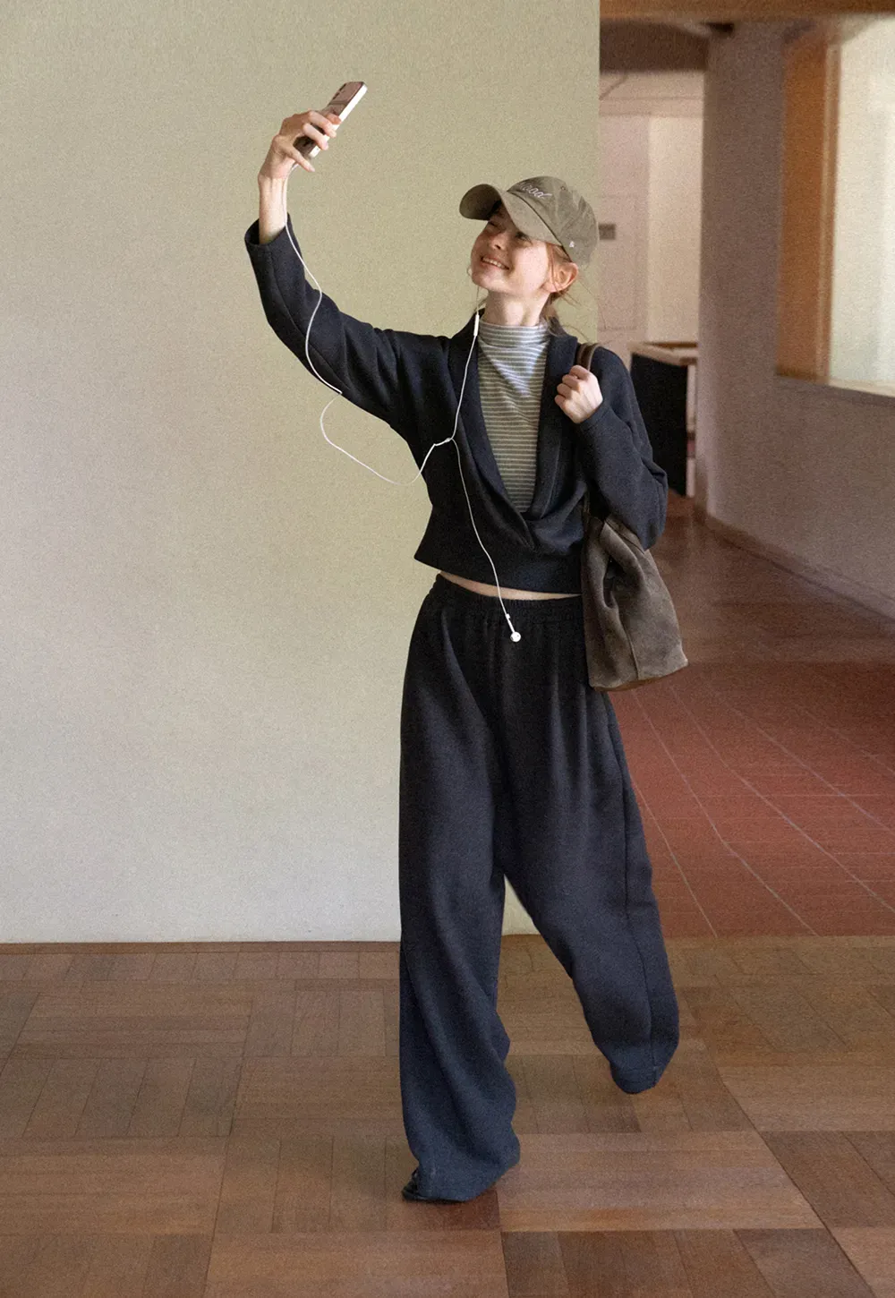 Cropped Open Front Cardigan and Wide Leg Drawstring Pants