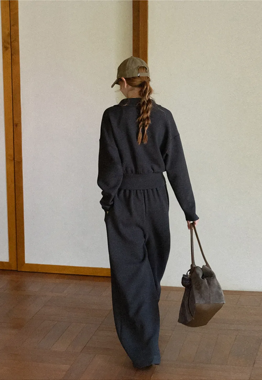 Cropped Open Front Cardigan and Wide Leg Drawstring Pants