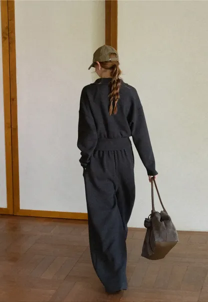 Cropped Open Front Cardigan and Wide Leg Drawstring Pants