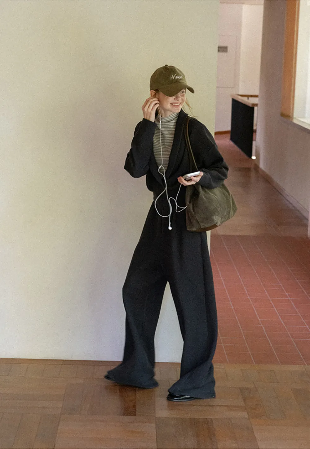 Cropped Open Front Cardigan and Wide Leg Drawstring Pants