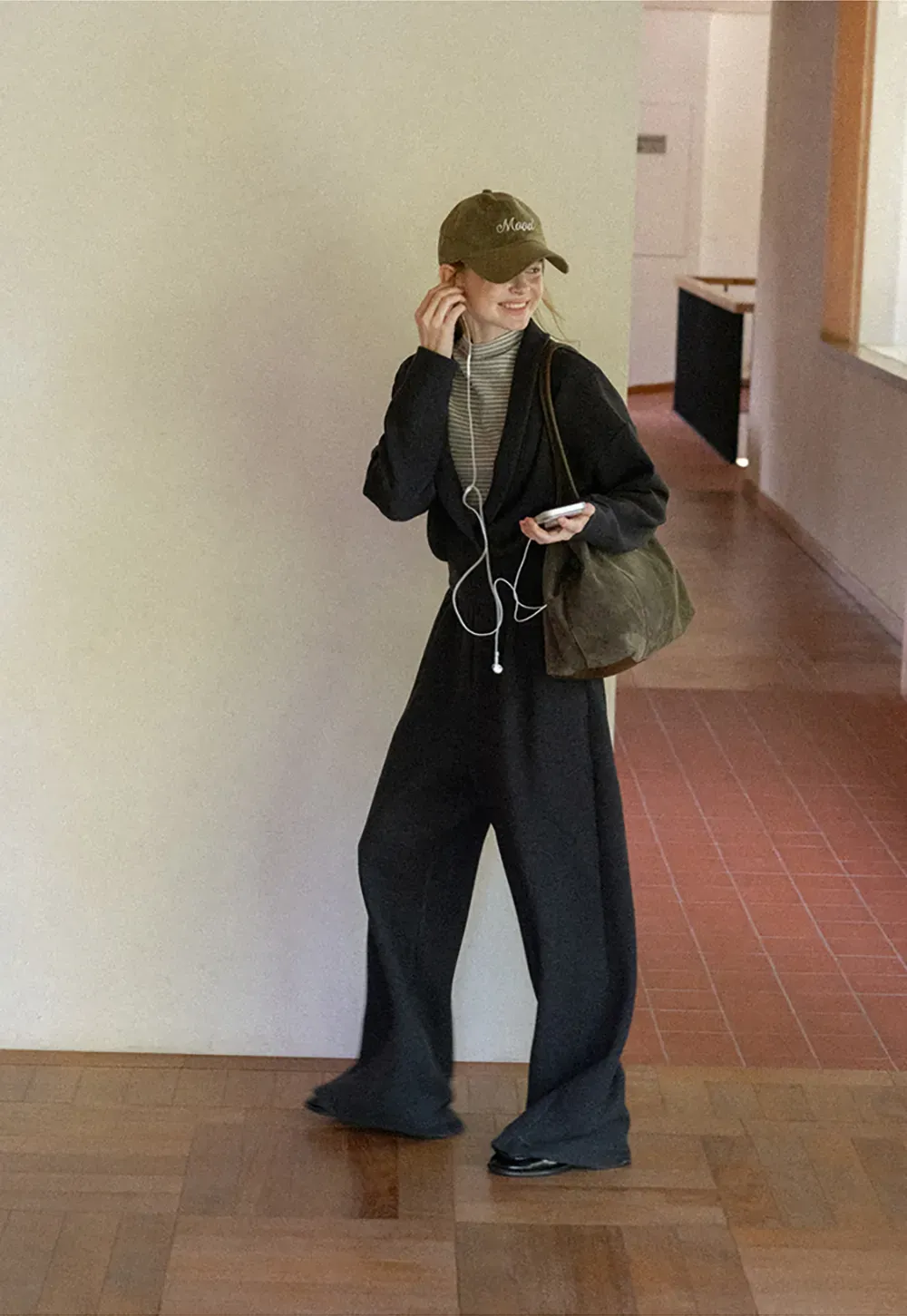 Cropped Open Front Cardigan and Wide Leg Drawstring Pants