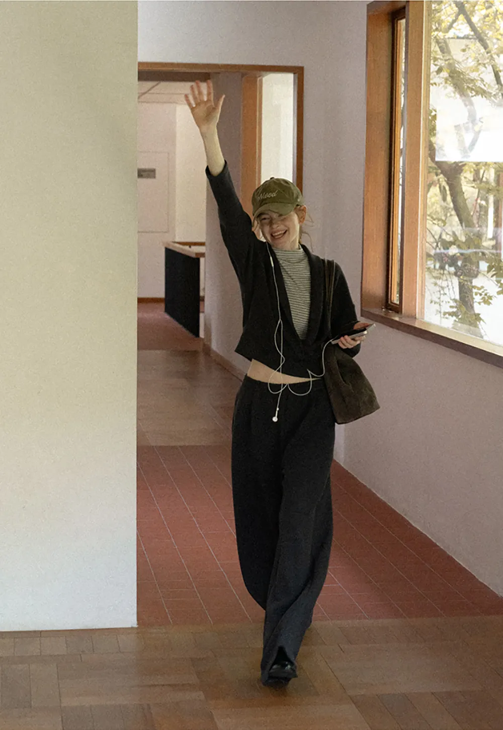 Cropped Open Front Cardigan and Wide Leg Drawstring Pants