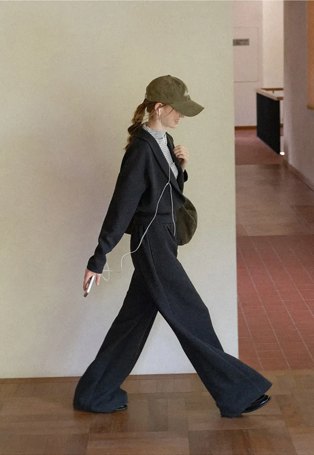 Cropped Open Front Cardigan and Wide Leg Drawstring Pants