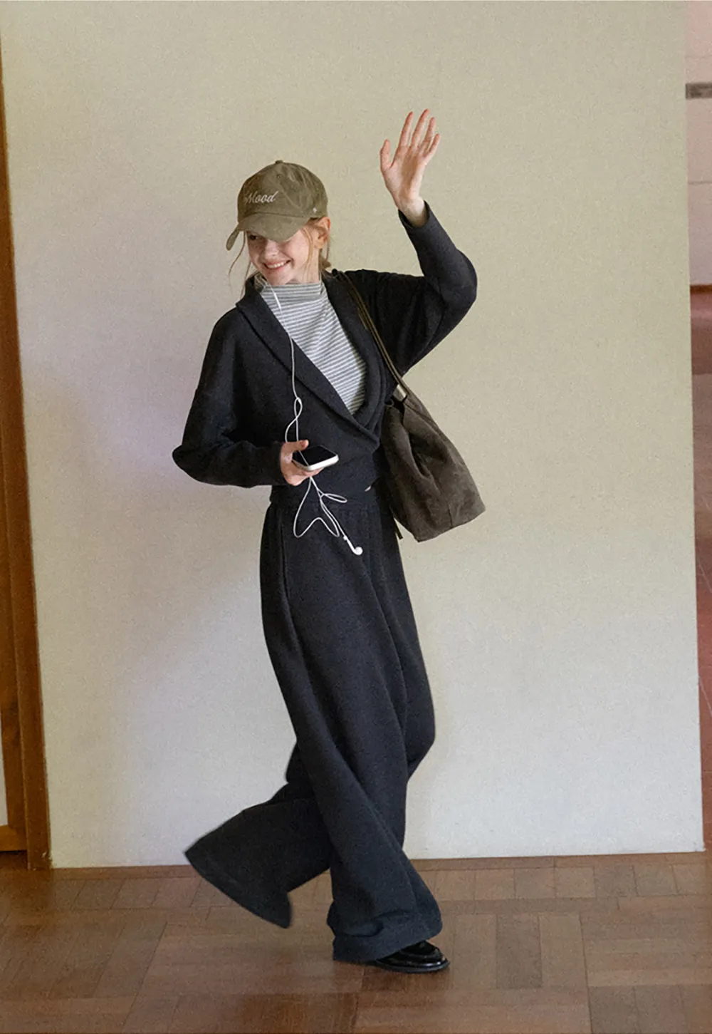 Cropped Open Front Cardigan and Wide Leg Drawstring Pants