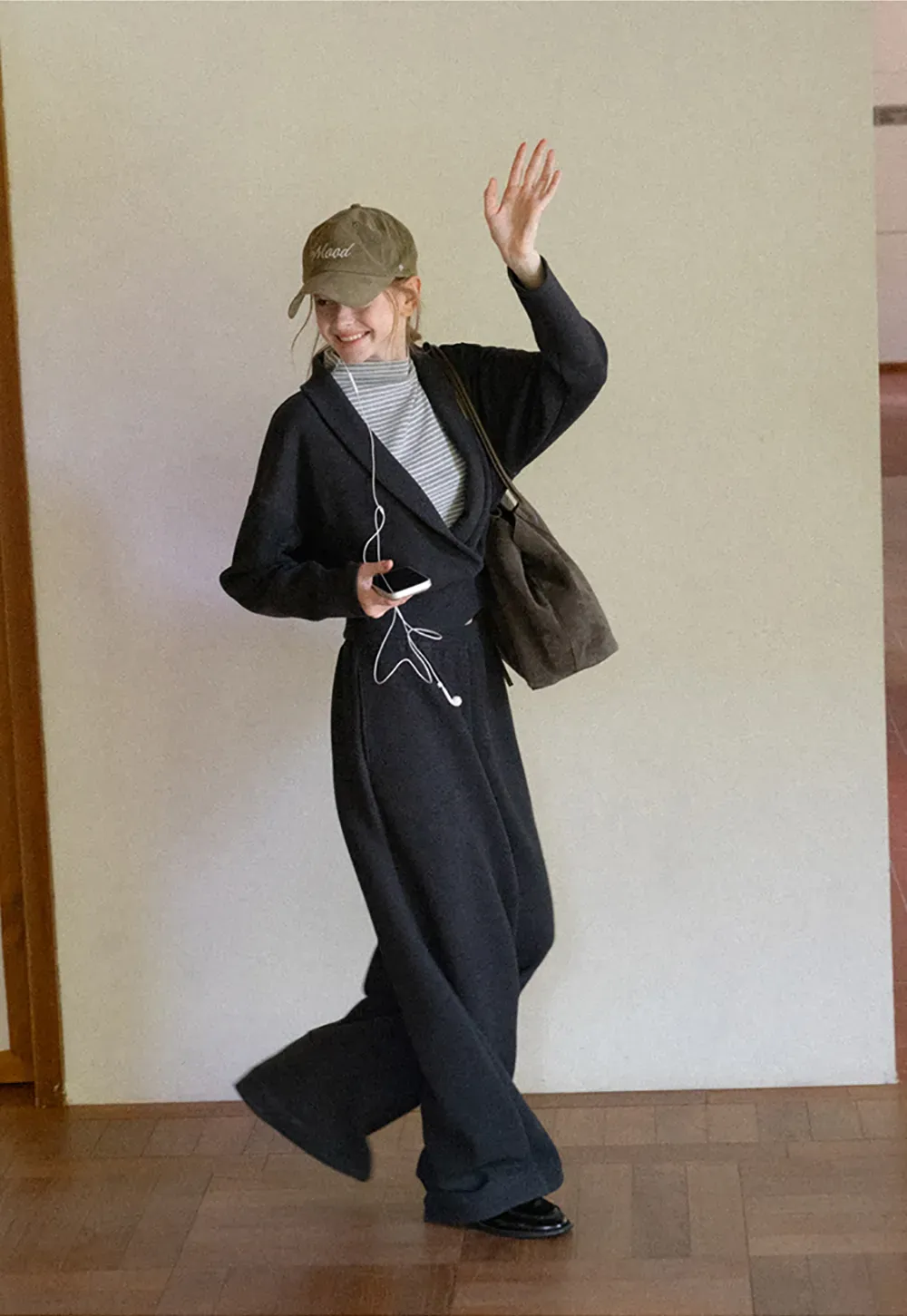 Cropped Open Front Cardigan and Wide Leg Drawstring Pants