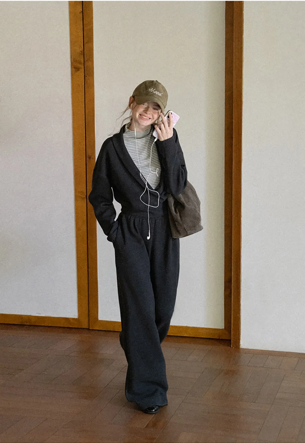 Cropped Open Front Cardigan and Wide Leg Drawstring Pants