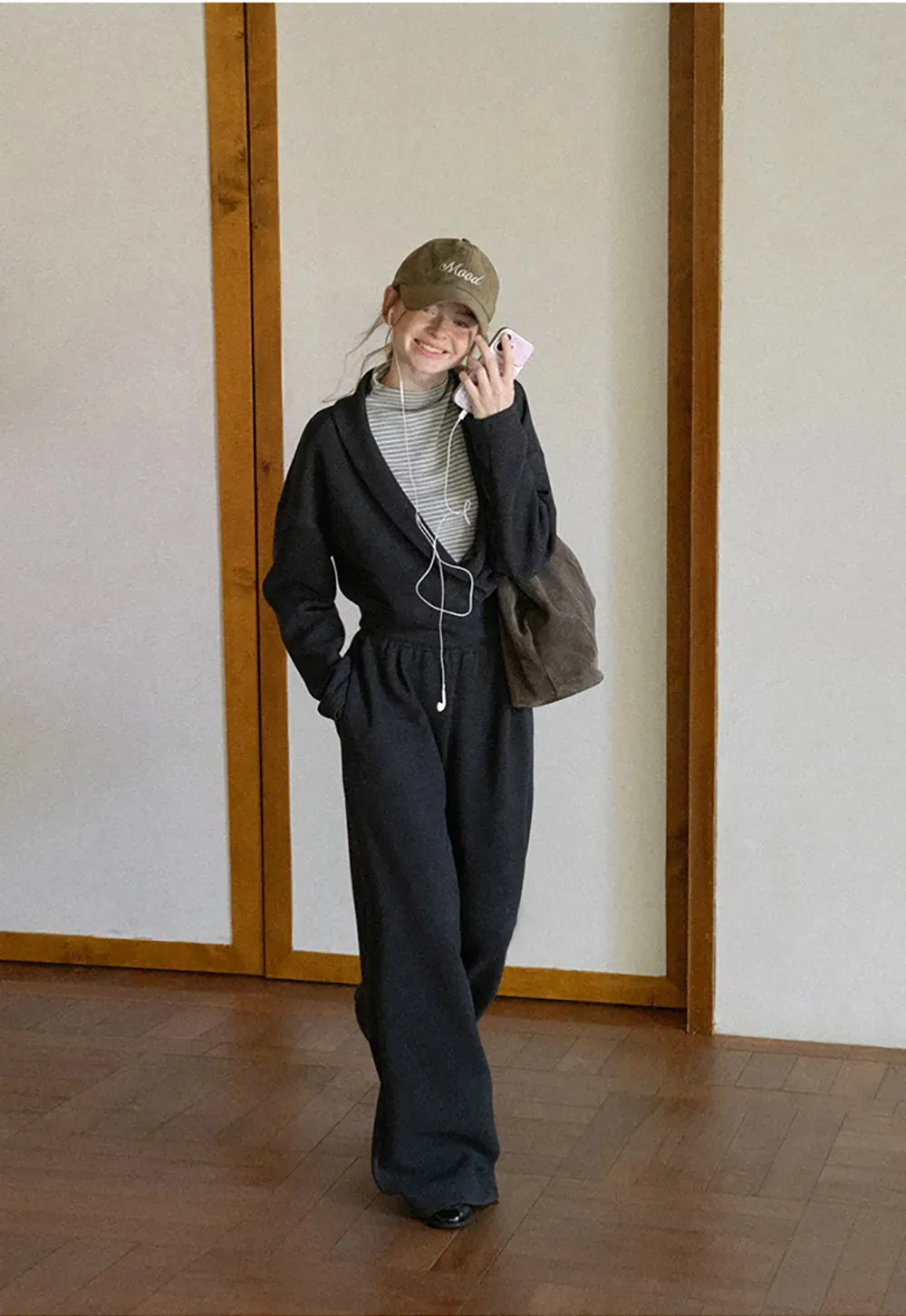 Cropped Open Front Cardigan and Wide Leg Drawstring Pants