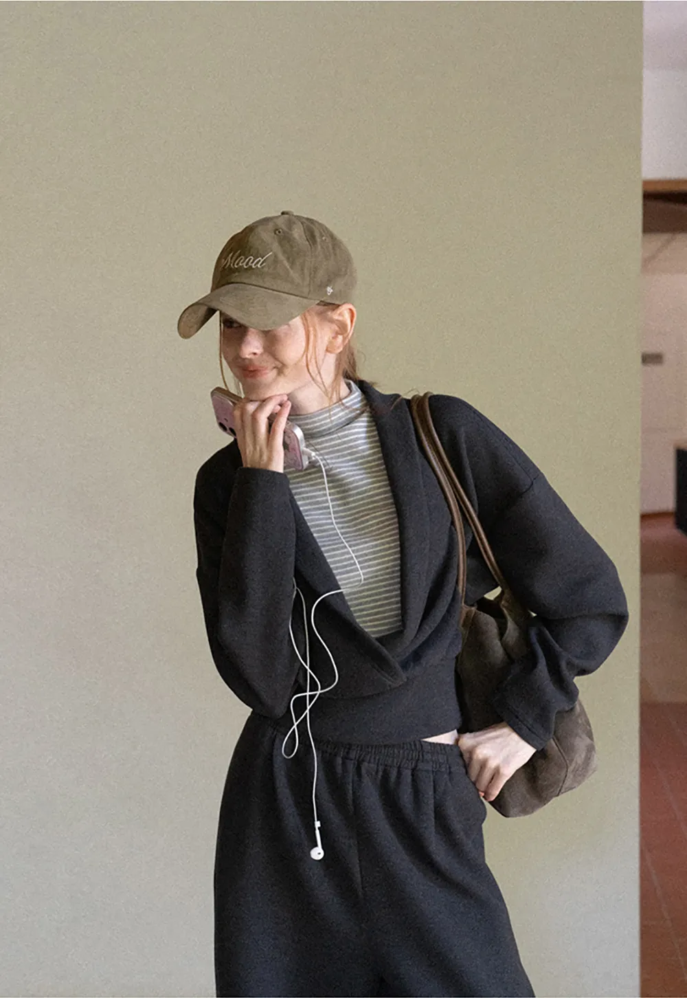 Cropped Open Front Cardigan and Wide Leg Drawstring Pants