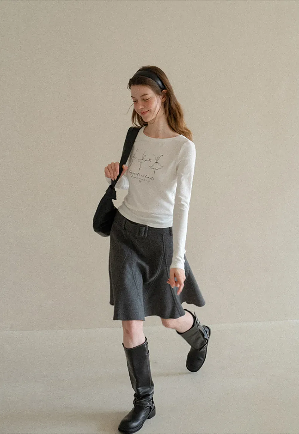 Ballet Sketch Print Long Sleeve Crew Neck T Shirt