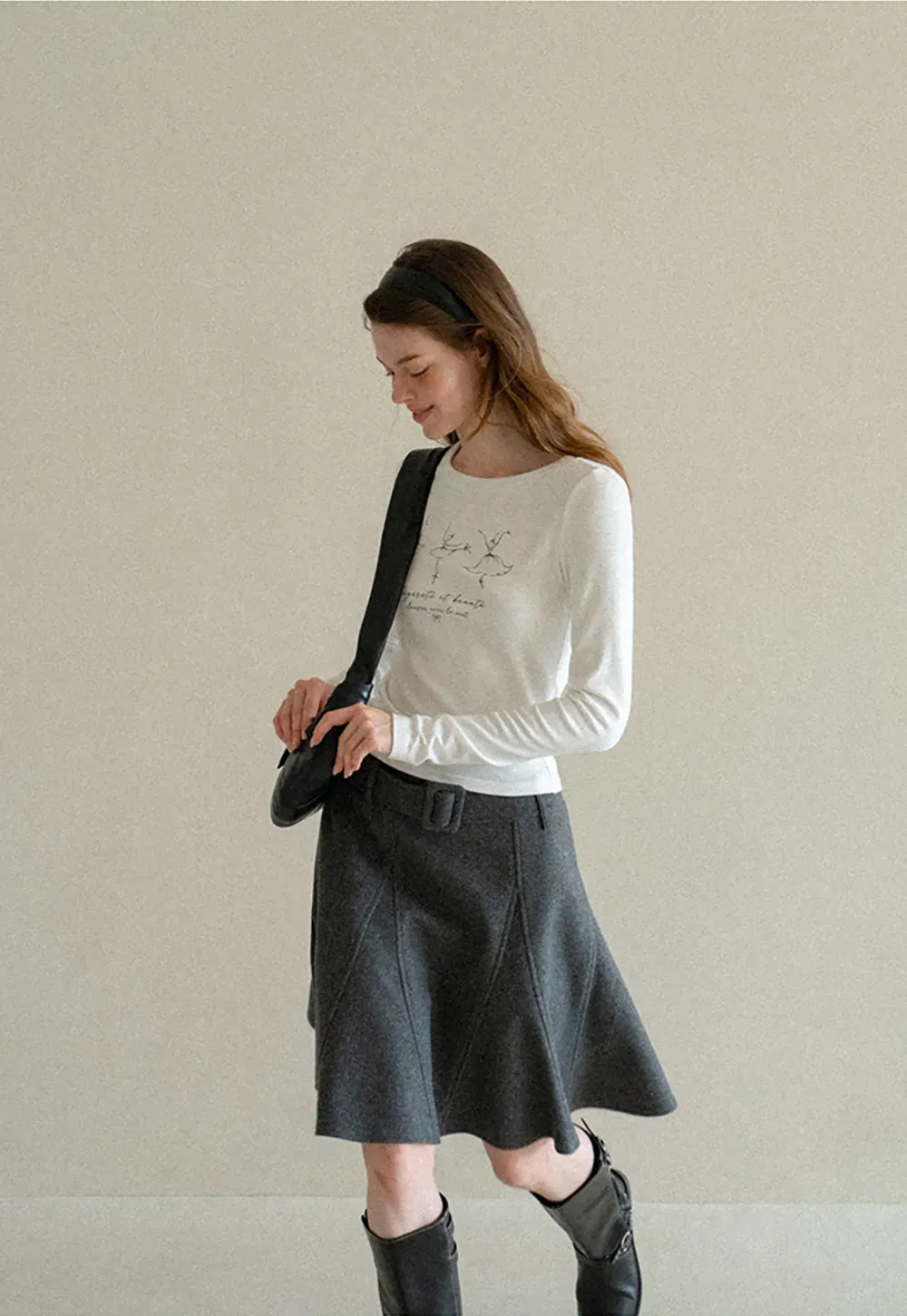 Ballet Sketch Print Long Sleeve Crew Neck T Shirt