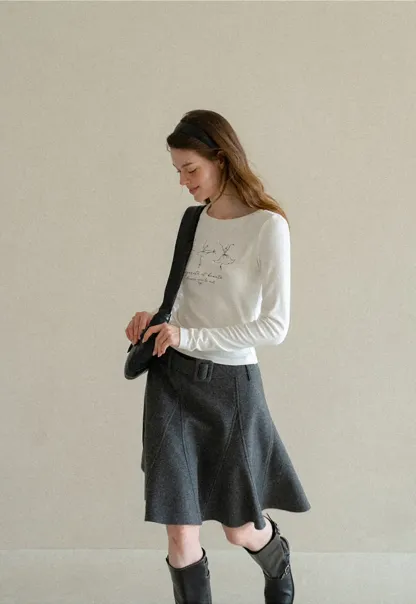 Ballet Sketch Print Long Sleeve Crew Neck T Shirt