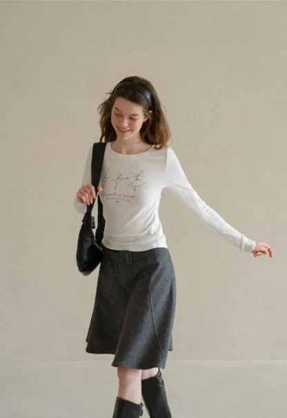 Ballet Sketch Print Long Sleeve Crew Neck T Shirt