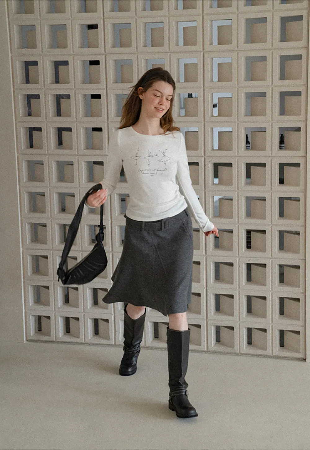 Ballet Sketch Print Long Sleeve Crew Neck T Shirt