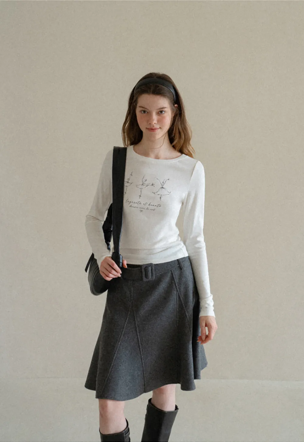Ballet Sketch Print Long Sleeve Crew Neck T Shirt