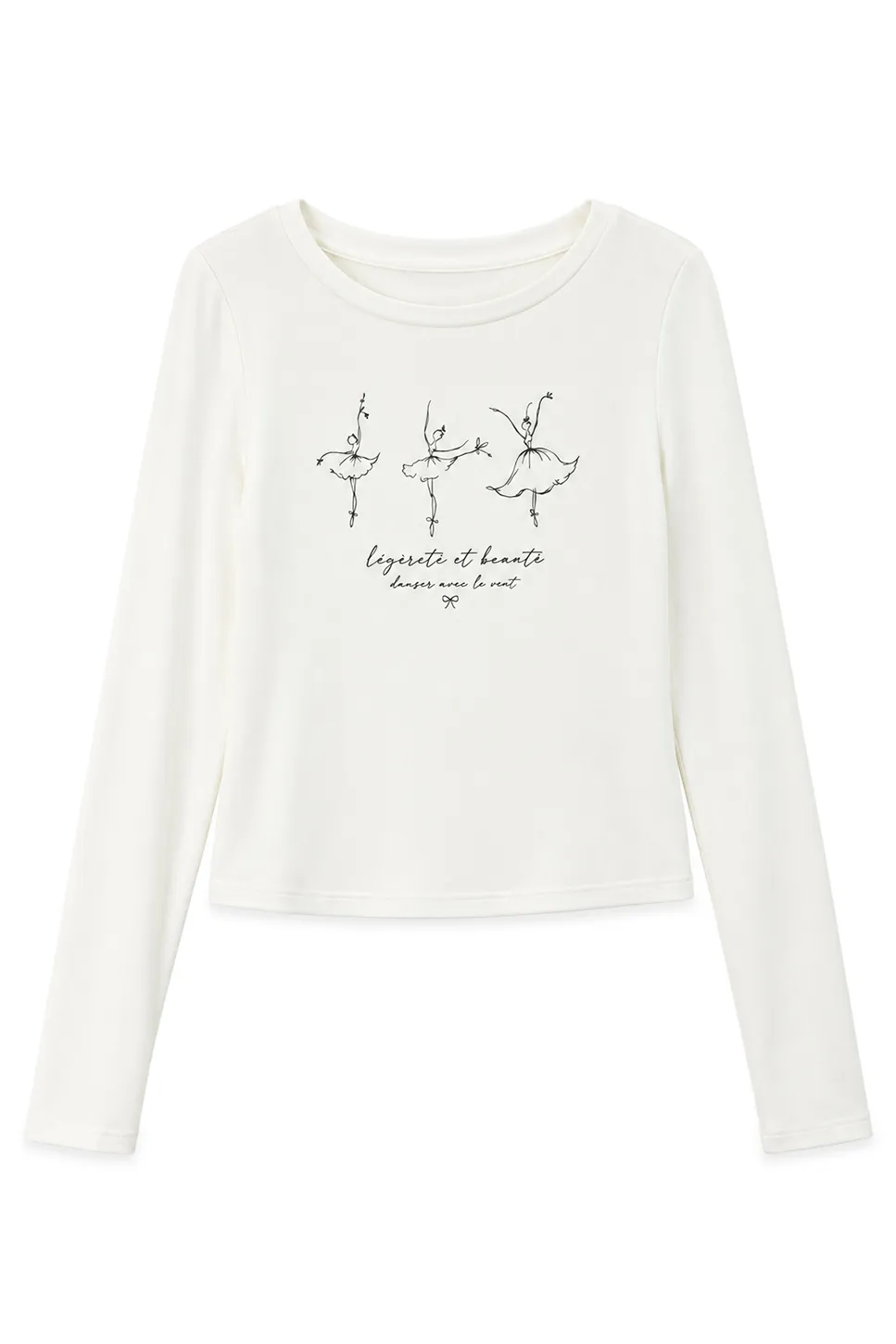 Ballet Sketch Print Long Sleeve Crew Neck T Shirt