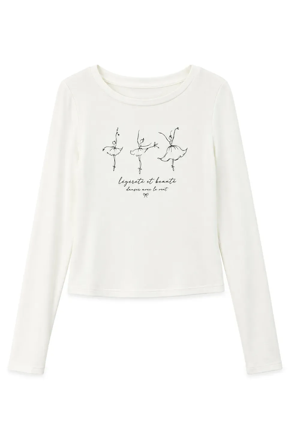 Ballet Sketch Print Long Sleeve Crew Neck T Shirt