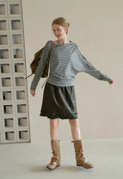 Asymmetrical One Shoulder Ribbed Knit T Shirt