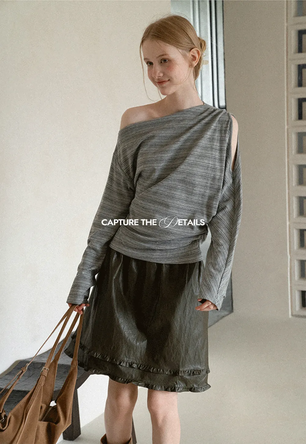 Asymmetrical One Shoulder Ribbed Knit T Shirt