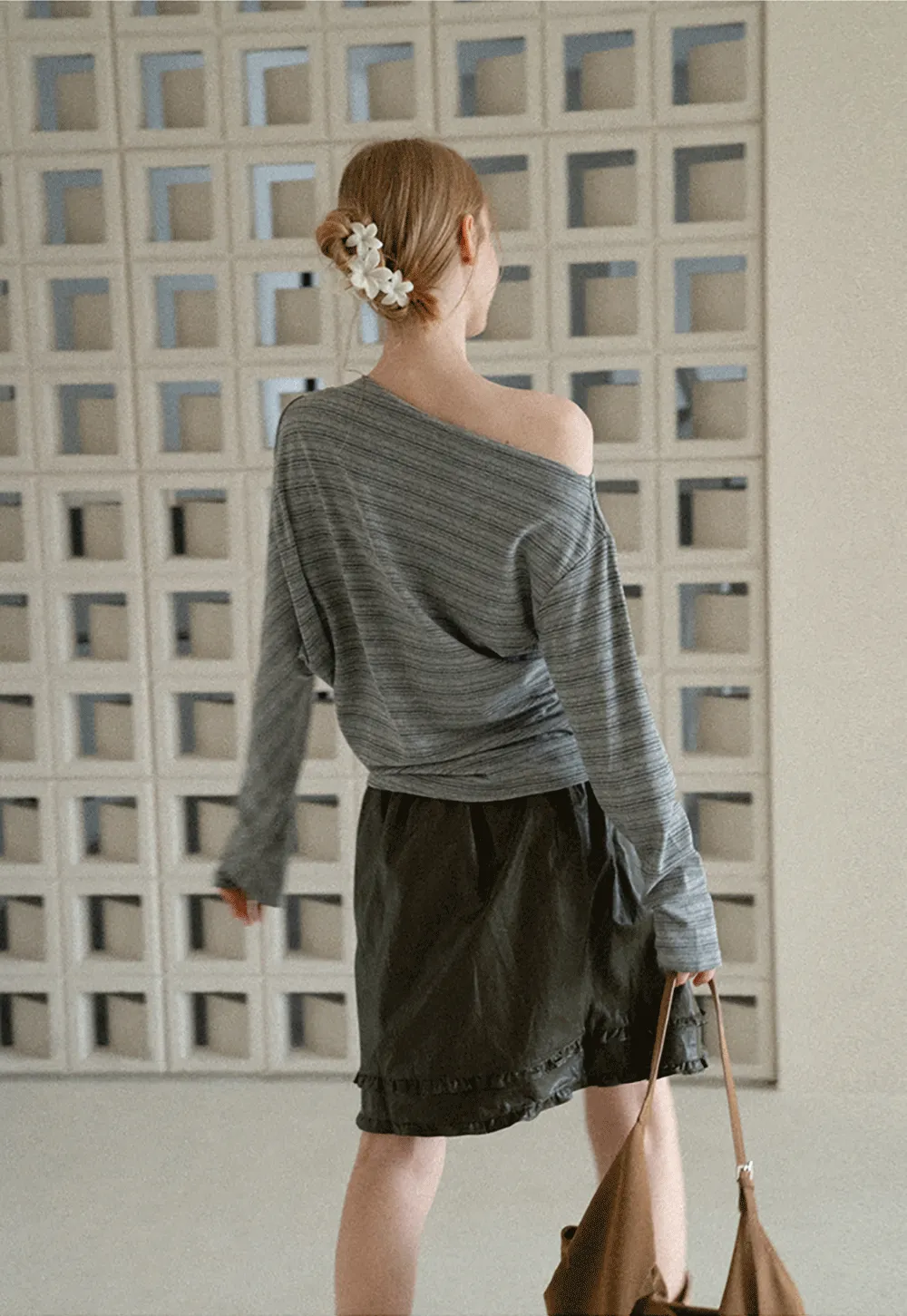 Asymmetrical One Shoulder Ribbed Knit T Shirt