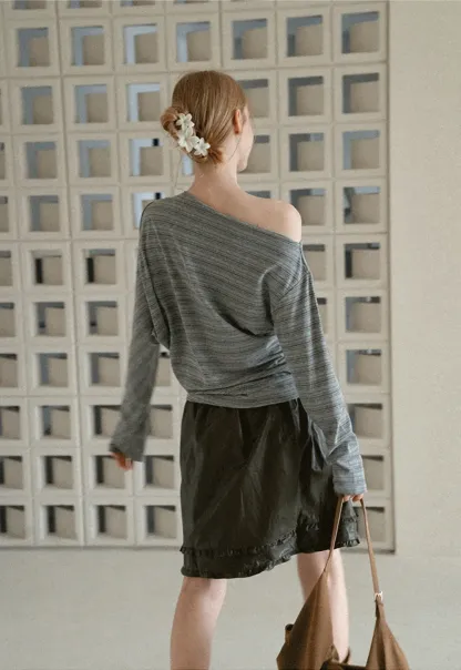 Asymmetrical One Shoulder Ribbed Knit T Shirt