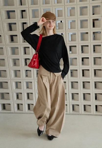 Asymmetrical One Shoulder Ribbed Knit T Shirt