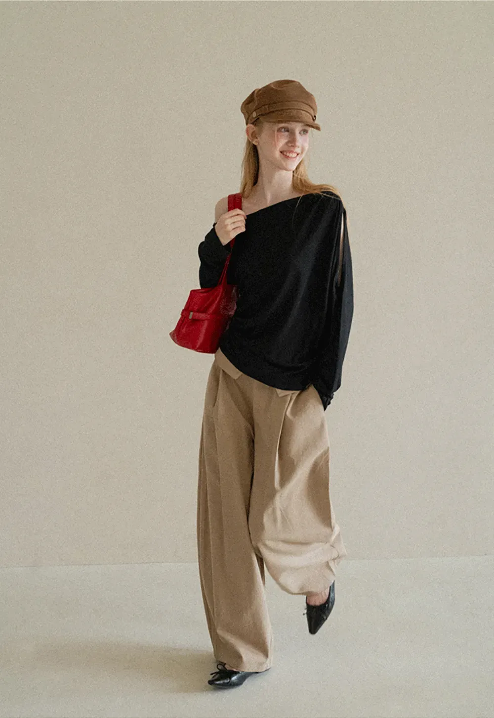 Asymmetrical One Shoulder Ribbed Knit T Shirt
