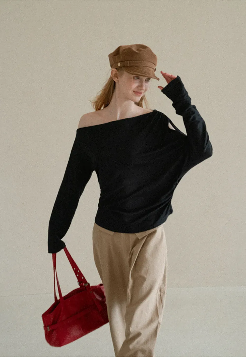 Asymmetrical One Shoulder Ribbed Knit T Shirt