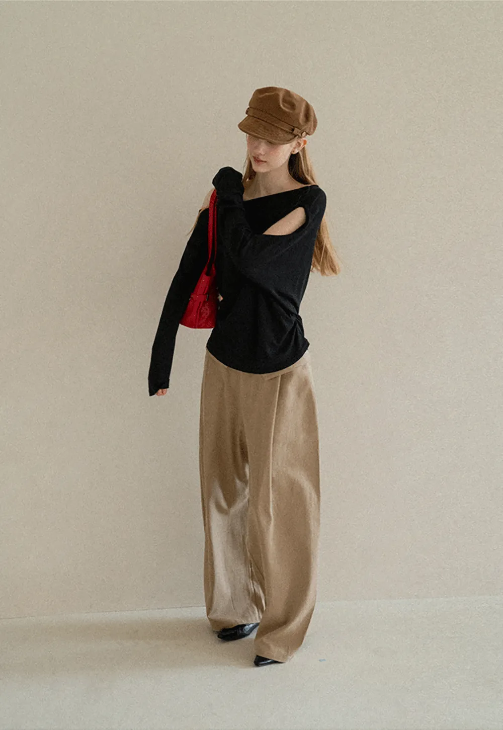 Asymmetrical One Shoulder Ribbed Knit T Shirt