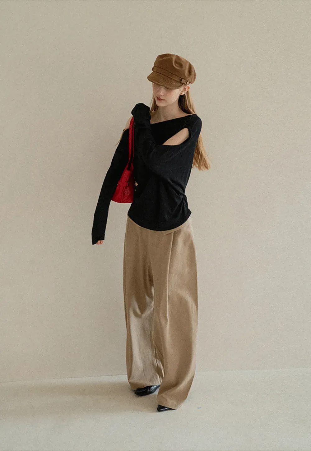 Asymmetrical One Shoulder Ribbed Knit T Shirt