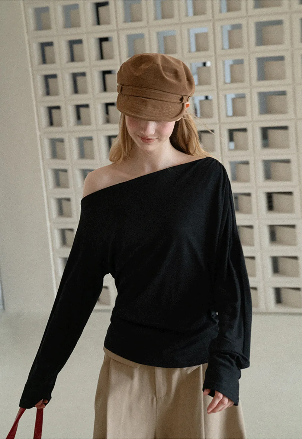 Asymmetrical One Shoulder Ribbed Knit T Shirt