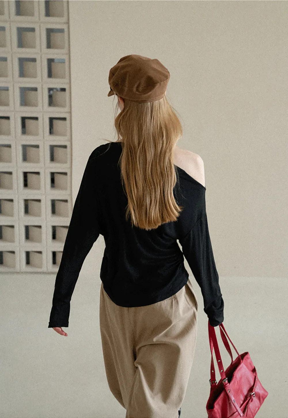 Asymmetrical One Shoulder Ribbed Knit T Shirt
