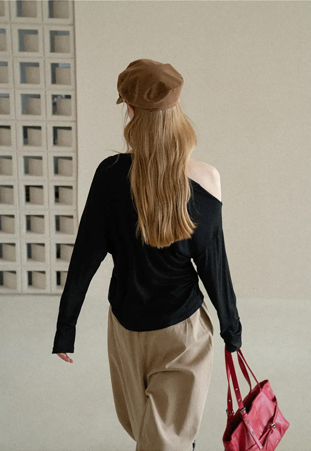Asymmetrical One Shoulder Ribbed Knit T Shirt