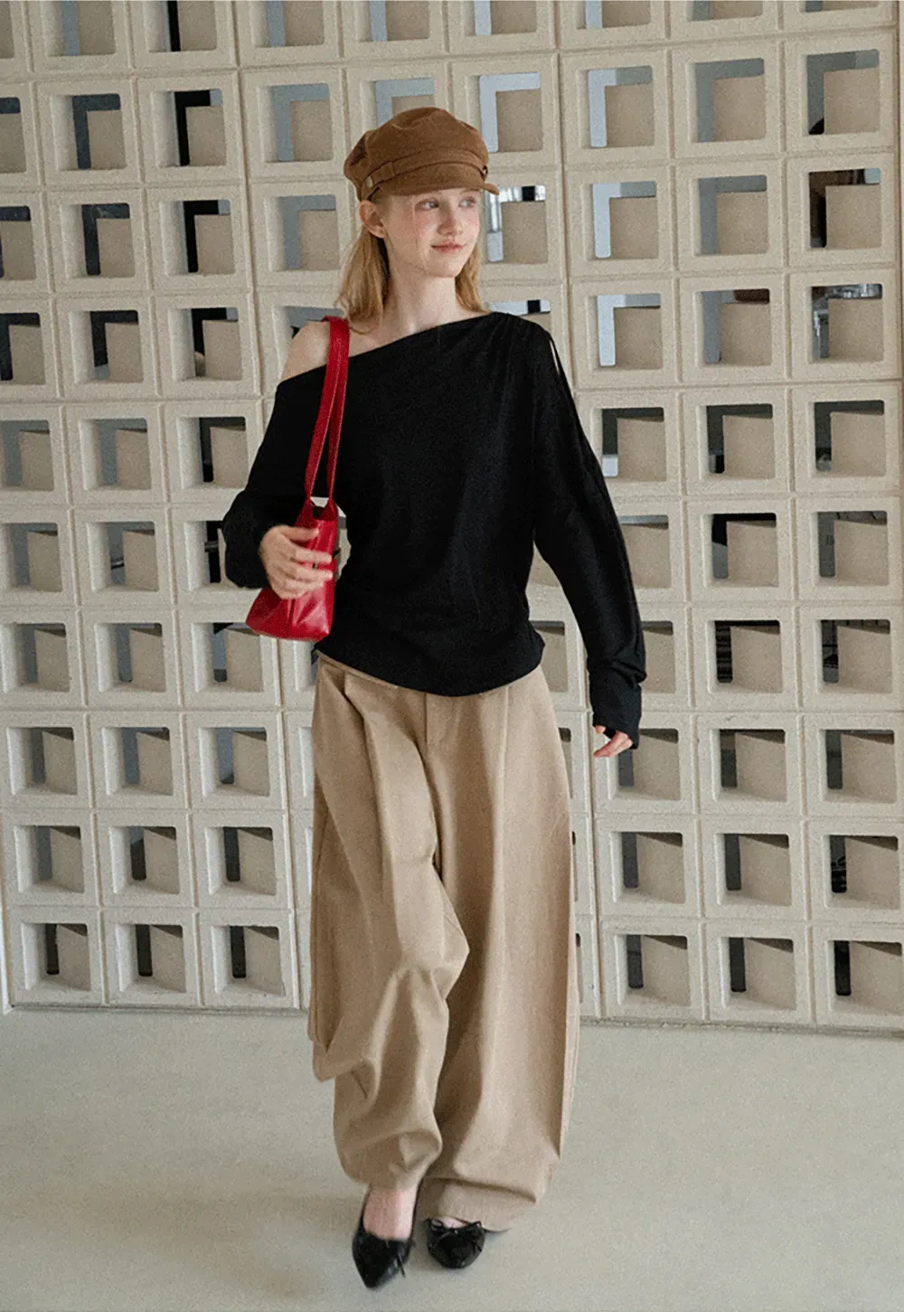 Asymmetrical One Shoulder Ribbed Knit T Shirt