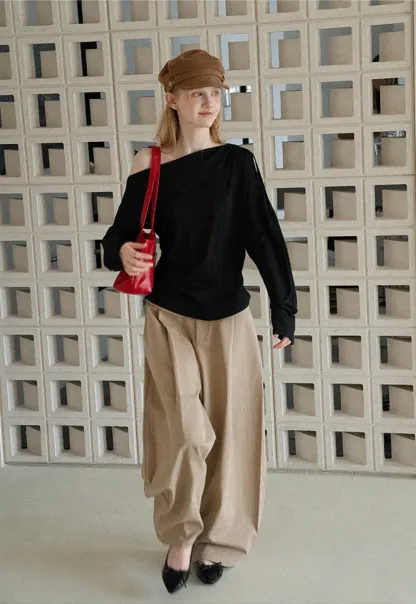 Asymmetrical One Shoulder Ribbed Knit T Shirt