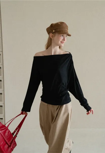 Asymmetrical One Shoulder Ribbed Knit T Shirt
