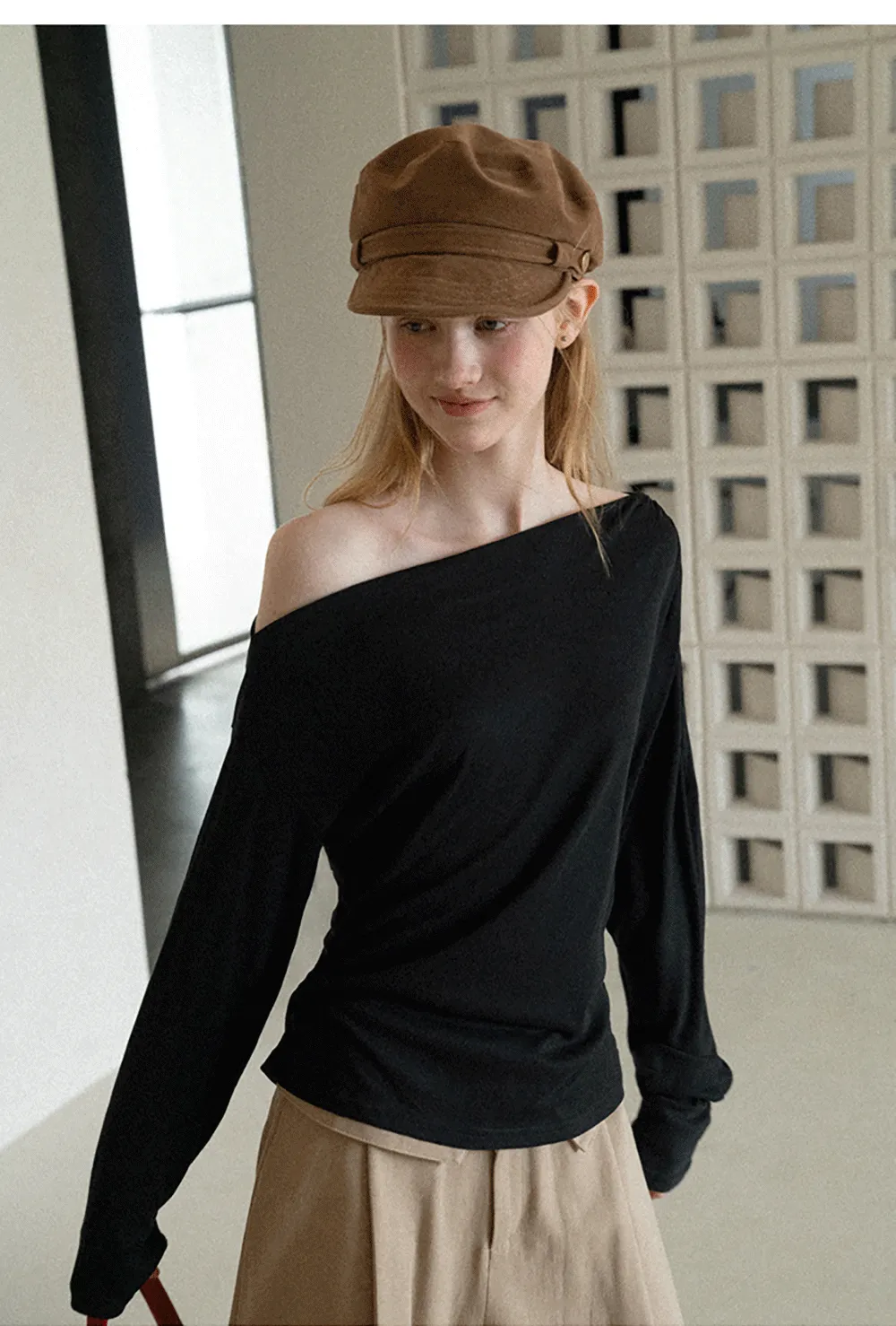Asymmetrical One Shoulder Ribbed Knit T Shirt