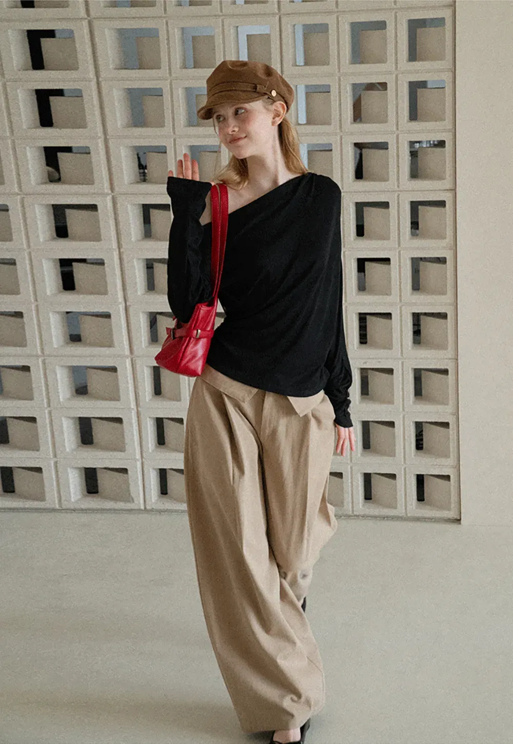 Asymmetrical One Shoulder Ribbed Knit T Shirt