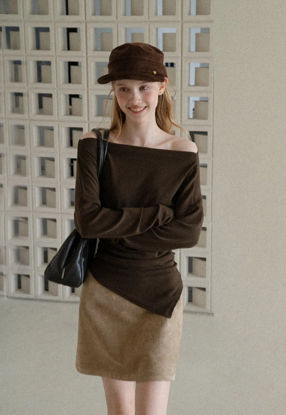 Off Shoulder Asymmetrical Hem Long Sleeve Top