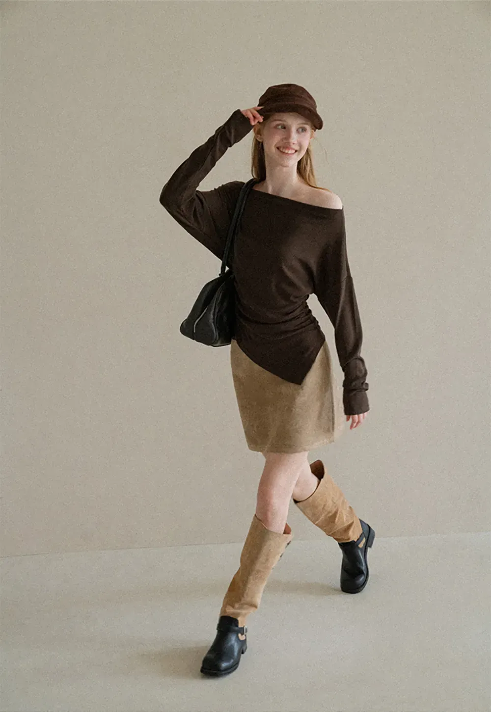 Off Shoulder Asymmetrical Hem Long Sleeve Top